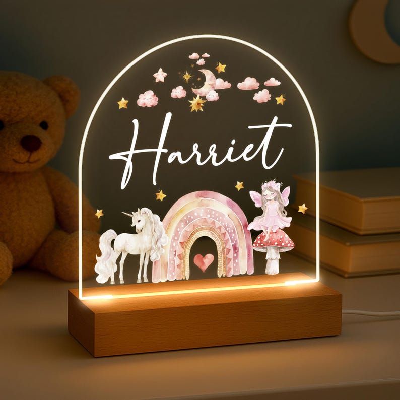 Personalised LED Nursery Light, Kids Night Light Gift, Fairy Rainbow Light, Baby Girl Light, Birthday Gifts for Kids, Kids Bedroom Light