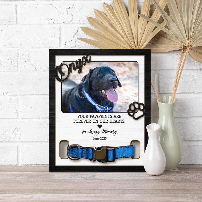 Personalized Cat Memorial Wood Frame With Collar Holder, Custom Dog Loss Gift, Wooden Pet Sympathy Sign, Cat Dog Memorial Gift, Pet Keepsake