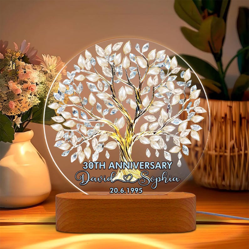 Personalized 30th Wedding Anniversary Led Light, Pearl Anniversary Gifts, 30th Anniversary Gifts For Parents,Pearl 30th Anniversary Keepsake