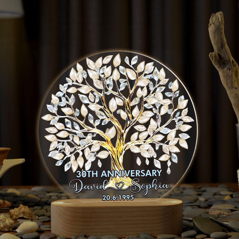 Personalized 30th Wedding Anniversary Led Light, Pearl Anniversary Gifts, 30th Anniversary Gifts For Parents,Pearl 30th Anniversary Keepsake