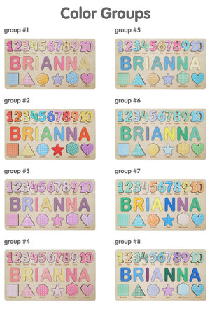 Personalized Wooden Name Puzzle Gift for Boys & Girls, Custom Baby Gifts Name Puzzle with Numbers, Geometry Shapes, Free Back Engraving