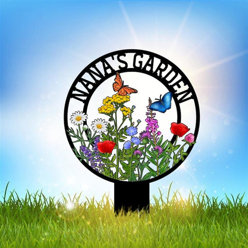 Personalized Garden Metal Sign With Stake, Custom Garden Name Sign, Garden Flower Sign, Metal Yard Art, Housewarming Gift, Mother's Day Gift