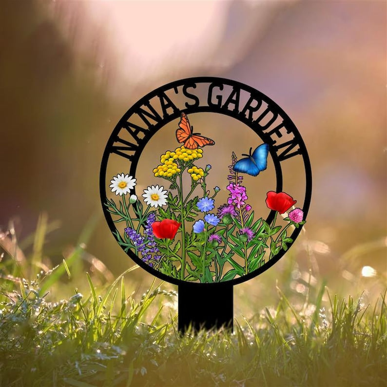 Personalized Garden Metal Sign With Stake, Custom Garden Name Sign, Garden Flower Sign, Metal Yard Art, Housewarming Gift, Mother's Day Gift