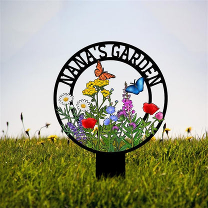 Personalized Garden Metal Sign With Stake, Custom Garden Name Sign, Garden Flower Sign, Metal Yard Art, Housewarming Gift, Mother's Day Gift