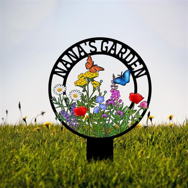 Personalized Garden Metal Sign With Stake, Custom Garden Name Sign, Garden Flower Sign, Metal Yard Art, Housewarming Gift, Mother's Day Gift