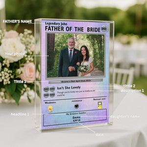 Custom Father of the Bride Acrylic Block, Wedding Gift from Daughter, Personalized Trading Card Style Dad Keepsake Display