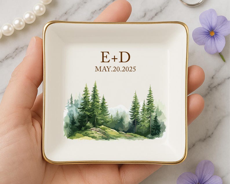 Personalized Forest Ring Dish: Ceramic Wedding Keepsake