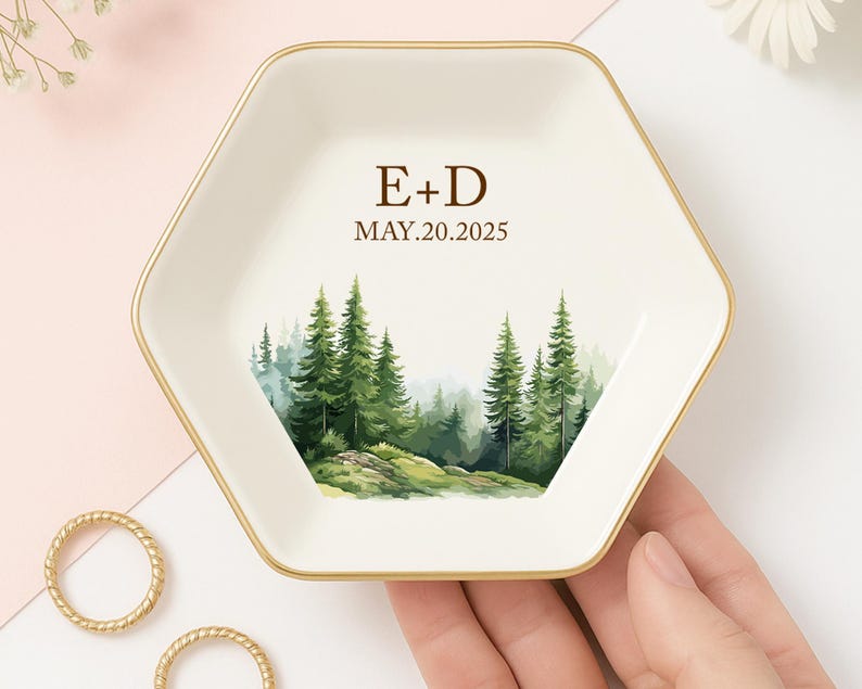 Personalized Forest Ring Dish: Ceramic Wedding Keepsake