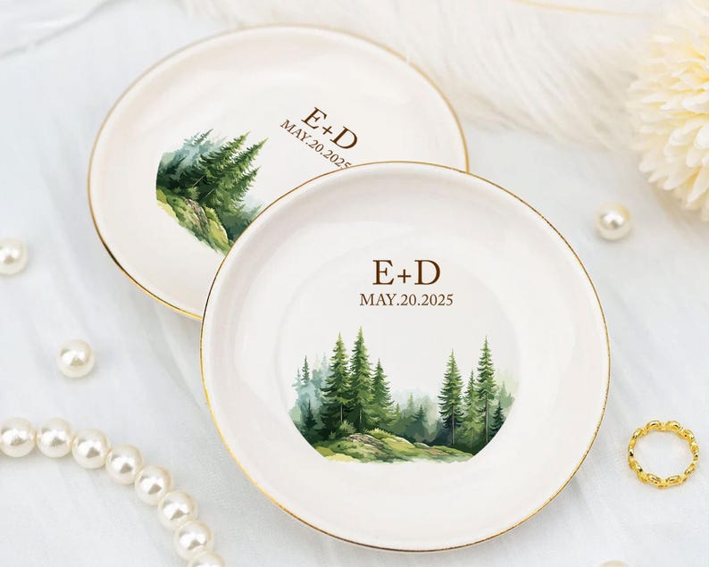 Personalized Forest Ring Dish: Ceramic Wedding Keepsake
