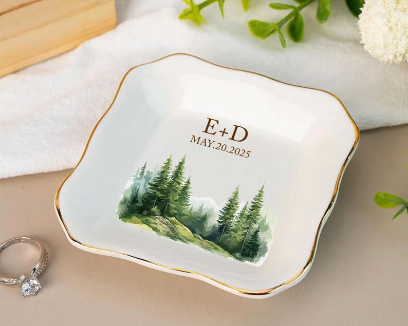 Personalized Forest Ring Dish: Ceramic Wedding Keepsake