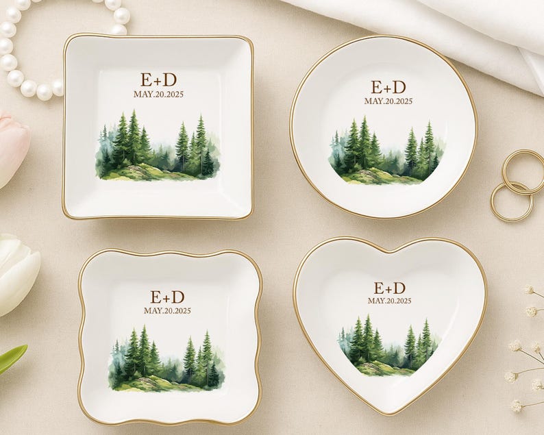 Personalized Forest Ring Dish: Ceramic Wedding Keepsake
