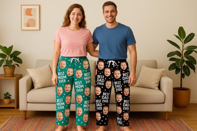 Customized Photo Pajamas for Mom and Dad, Matching Family Pjs, Baby Face Pajamas, Custom Face Pajamas, Gift for Her/him, Couple Face Pajamas