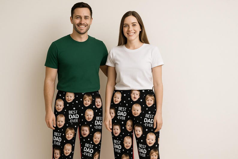 Customized Photo Pajamas for Mom and Dad, Matching Family Pjs, Baby Face Pajamas, Custom Face Pajamas, Gift for Her/him, Couple Face Pajamas
