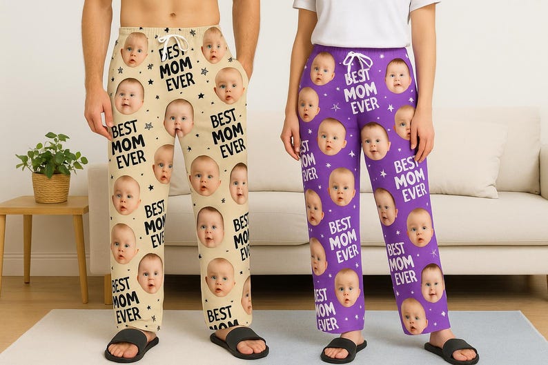 Customized Photo Pajamas for Mom and Dad, Matching Family Pjs, Baby Face Pajamas, Custom Face Pajamas, Gift for Her/him, Couple Face Pajamas