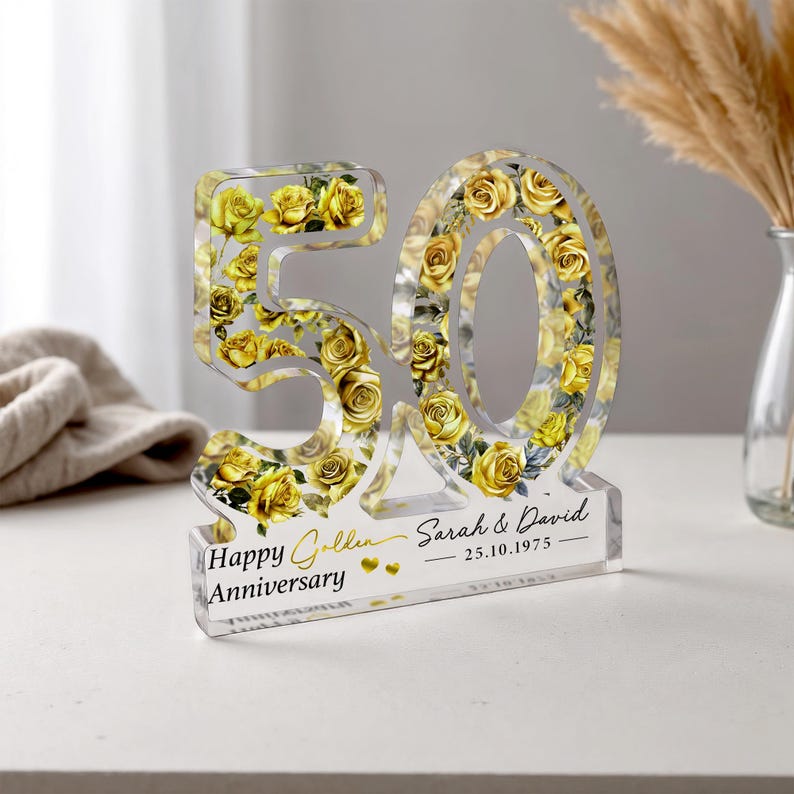 Personalised 50th Anniversary Gift, Golden Anniversary Plaque, Anniversary Gifts, 50th Anniversary Gift for Husband Wife Parents