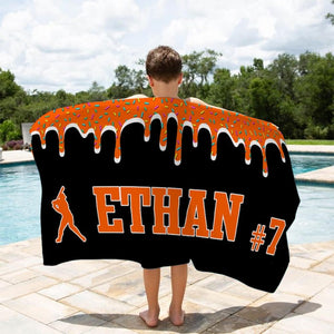 Personalized Ice Cream Drip Baseball Beach Towel For Boys, Drip Beach Towel, Pool Towel, Baseball Softball Team Gift, Youth Baseball Gift
