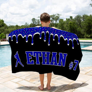 Personalized Ice Cream Drip Baseball Beach Towel For Boys, Drip Beach Towel, Pool Towel, Baseball Softball Team Gift, Youth Baseball Gift