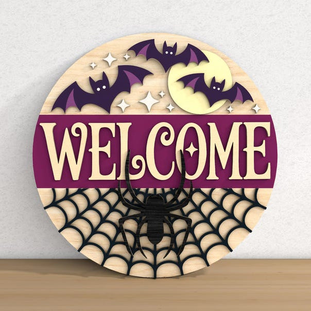 Halloween Door Hanger Bundle, Halloween Welcome Sign, Laser Cut , Gl, Door Decor Round Wood Sign