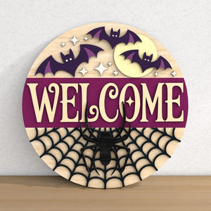 Halloween Door Hanger Bundle, Halloween Welcome Sign, Laser Cut , Gl, Door Decor Round Wood Sign