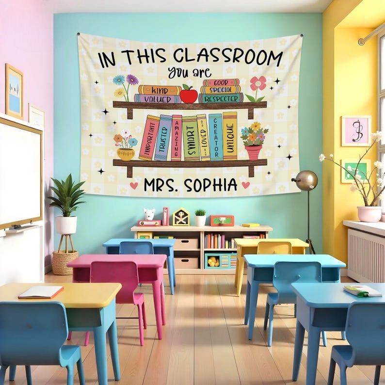 Groovy Classroom Tapestry, Personalized Teacher Name Classroom Tapestry, Custom Classroom Banner Decor, Classroom Decor First Day Of School