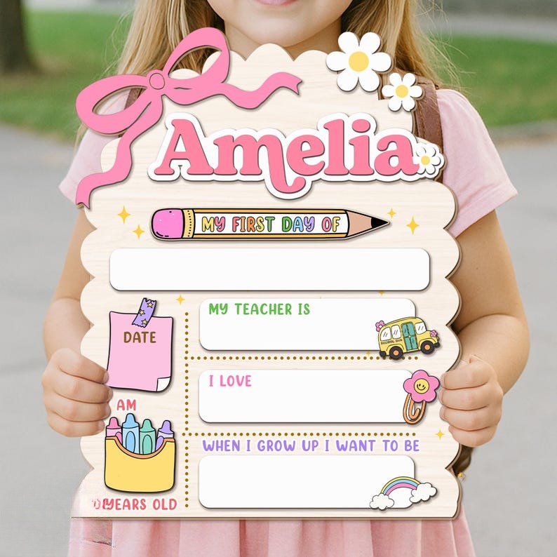 Personalized First Day School Sign, Back to School Sign, Kindergarten 1st Day of School Sign Reusable, Custom First Day School Sign