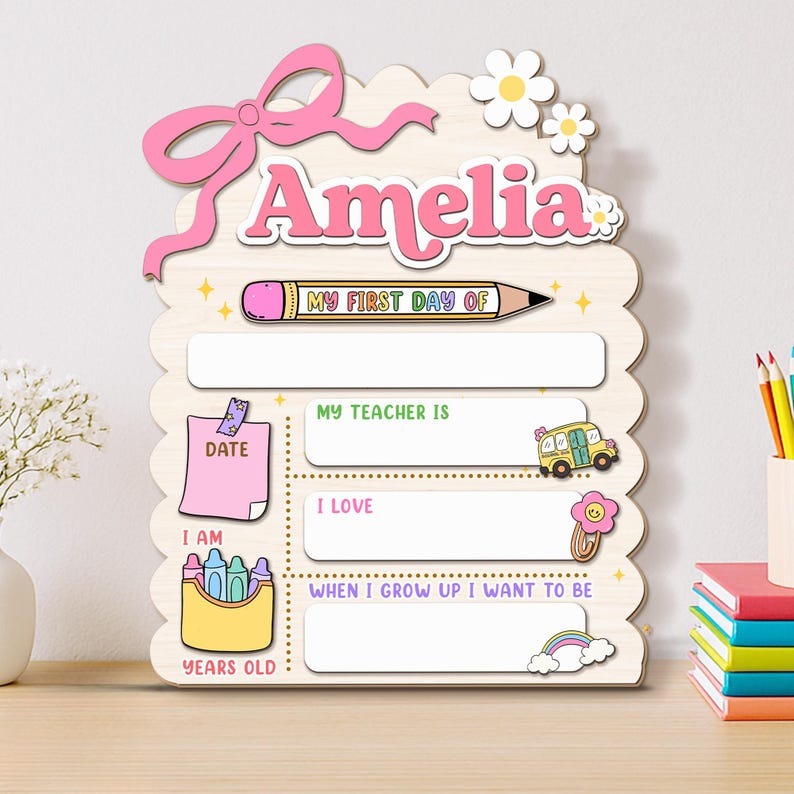 Personalized First Day School Sign, Back to School Sign, Kindergarten 1st Day of School Sign Reusable, Custom First Day School Sign