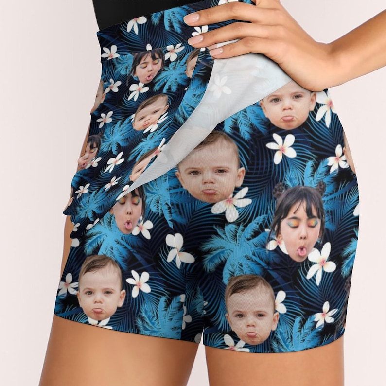 Custom Photo Beach Shorts, Custom Hawaiian Swim Trunk with Face, Funny Father's Day Gift, Women's Sport Shorts, Party/Vacation Gift For Him