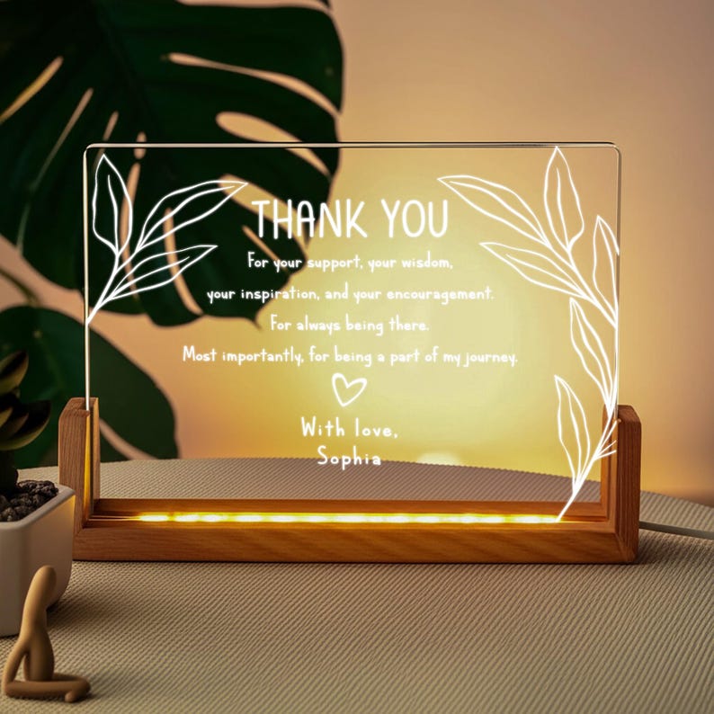 Personalized Thank You Acrylic Lamp, Unique Custom Gift for Coach, Boss, Nurse or Colleague, Retirement Appreciation Gift, Thank You Teacher