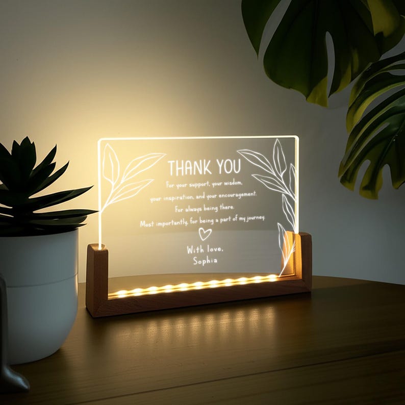Personalized Thank You Acrylic Lamp, Unique Custom Gift for Coach, Boss, Nurse or Colleague, Retirement Appreciation Gift, Thank You Teacher
