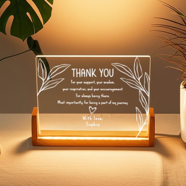 Personalized Thank You Acrylic Lamp, Unique Custom Gift for Coach, Boss, Nurse or Colleague, Retirement Appreciation Gift, Thank You Teacher