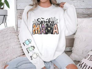 Custom Spooky Mama Shirt, Halloween Gift For Mom, Mommy T-Shirt With Kids Names, Halloween Kids Name Tees, Halloween Nana Sweatshirt
