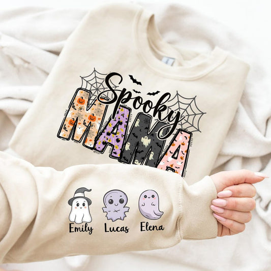 Custom Spooky Mama Shirt, Halloween Gift For Mom, Mommy T-Shirt With Kids Names, Halloween Kids Name Tees, Halloween Nana Sweatshirt