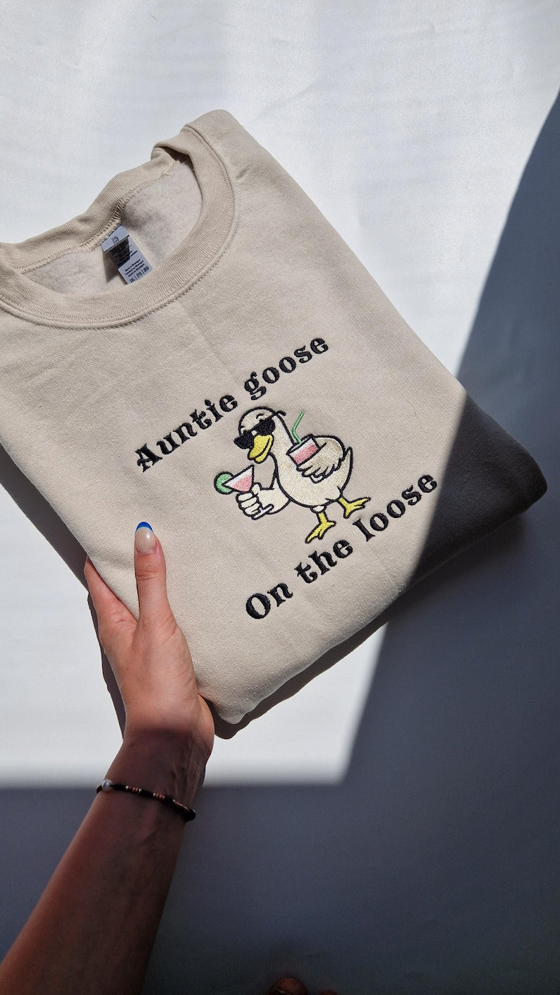 Funny Auntie Hoodie Auntie Goose On the Loose Embroidered Goose Sweatshirt Cool Aunt Gift Funny Brunch Shirt Quirky Aunt Outfit il_794xN.6953851439_iuo5.jpg