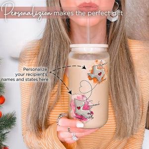 Personalized Long Distance Iced Coffee Cup Friendship Glass Tumbler Gift Miles Apart But Close At Heart Glass Can Cup Custom Two State Tumbler