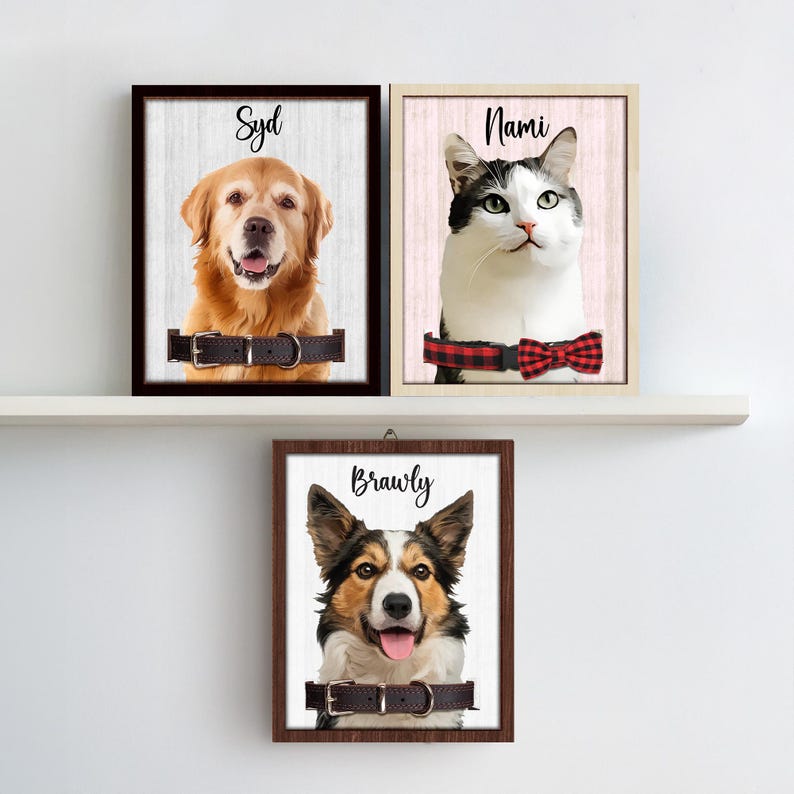 Dog Memorial Frame Pet Portrait Photo Collar Holder Sign, Customized Dog Cat Remembrance Gift For Loss Pet, Loss Cat Collar Keepsake