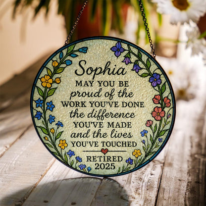 Personalized Retirement Suncatcher Gift for Women, Custom Glass Plaque for Teacher Nurse Coworker, Retired 2025 Keepsake Decor