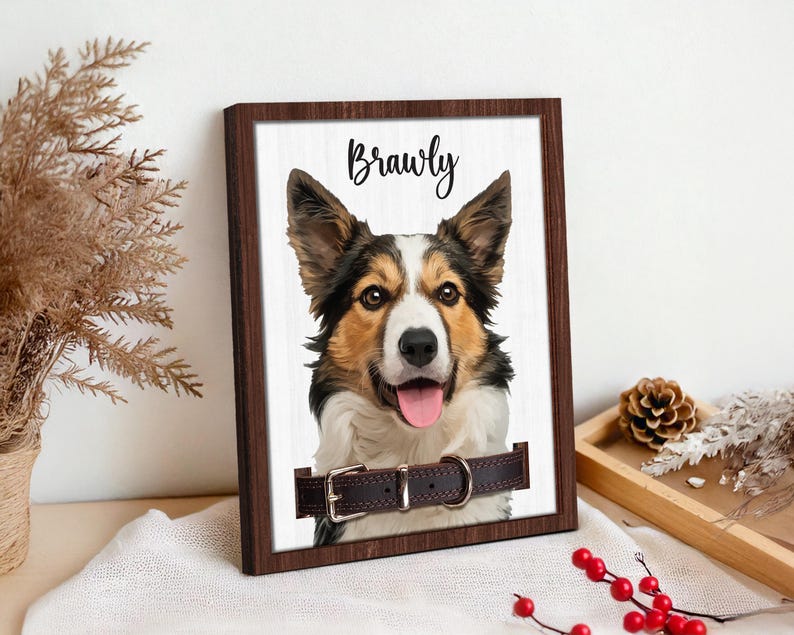 Dog Memorial Frame Pet Portrait Photo Collar Holder Sign, Customized Dog Cat Remembrance Gift For Loss Pet, Loss Cat Collar Keepsake