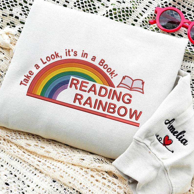 Embroidered Reading Rainbow Sweatshirt | Take A Look It's In A Book Shirt | Book Lover Gift | Custom Reading Shirt | Teacher Gift il_794xN.6956161990_6si9.jpg