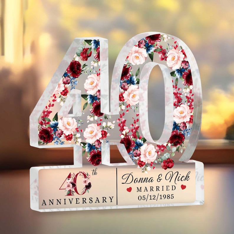 Personalized 40th Anniversary Acrylic Plaque, Ruby Wedding Anniversary Gifts, 40th Anniversary Gift For Parents, 40 Year Anniversary Gift