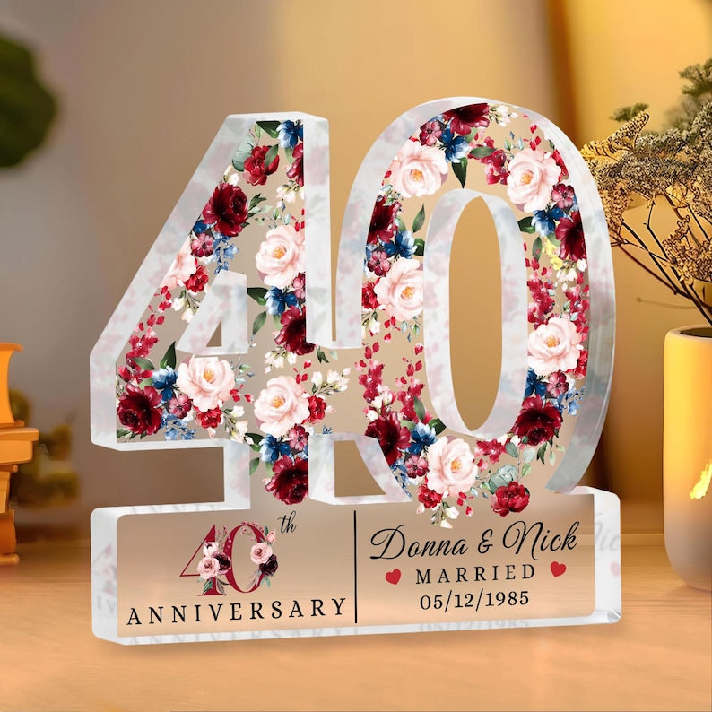 Personalized 40th Anniversary Acrylic Plaque, Ruby Wedding Anniversary Gifts, 40th Anniversary Gift For Parents, 40 Year Anniversary Gift