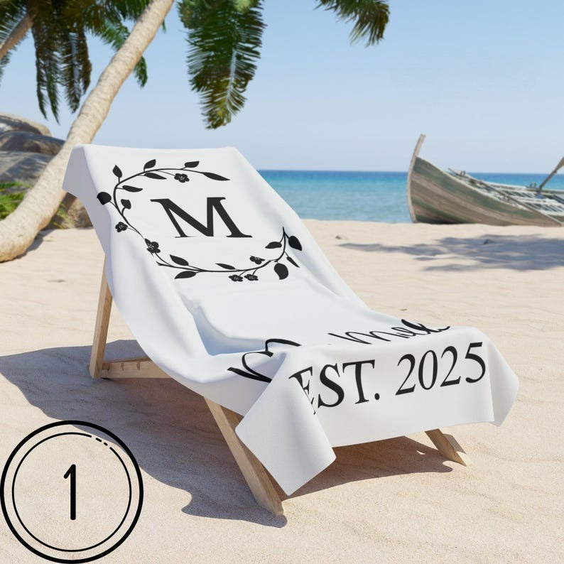 Beach Towel Monogram Couple, Mr and Mrs Beach Towel Custom Wedding, Husband and Wife Beach Towel for Bride and Groom, Newly Wed Beach Towels
