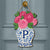 Personalized Chinoiserie Vase Door Hanger, Monogram Initial Sign, Pink Floral Wreath for Front Door, Grandmillennial Summer Decor