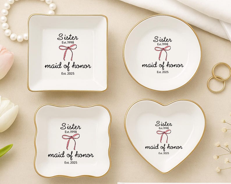 Maid of Honor Ring Dish, Sister Wedding Gifts, Personalized Year Established Maid of Honor Proposal Gift, Wedding Keepsake for Bridesmaids
