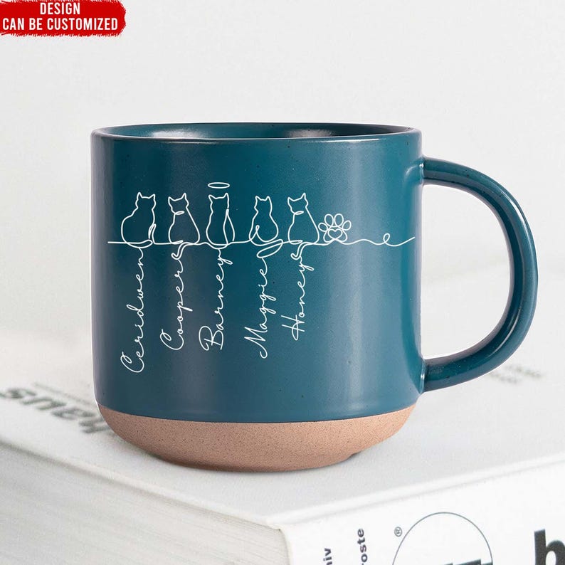 Cute Cats-Personalized Cat Pottery Mug with Name,Special Coffee Cat Mug, Unique Cat Lover Present,Gift For Cat Owner,Family Gift, Pet Lover