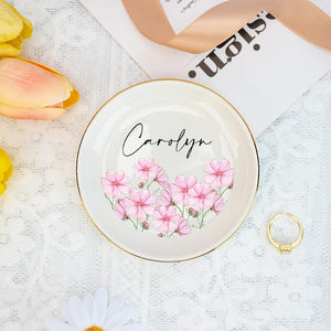 Personalized Birth Flower Garden Ring Dis, Jewelry Dish, Romantic Flower Ring Dish for Friends, Wedding Party Gift for Bridesmaid, Birthday