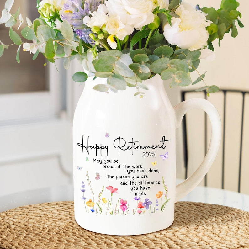 Retirement Gifts for Women, Retirement Ceramic Flower Vase, Thank You Gift, Teacher Retirement, Appreciation Gift, Retired Coworker Gift
