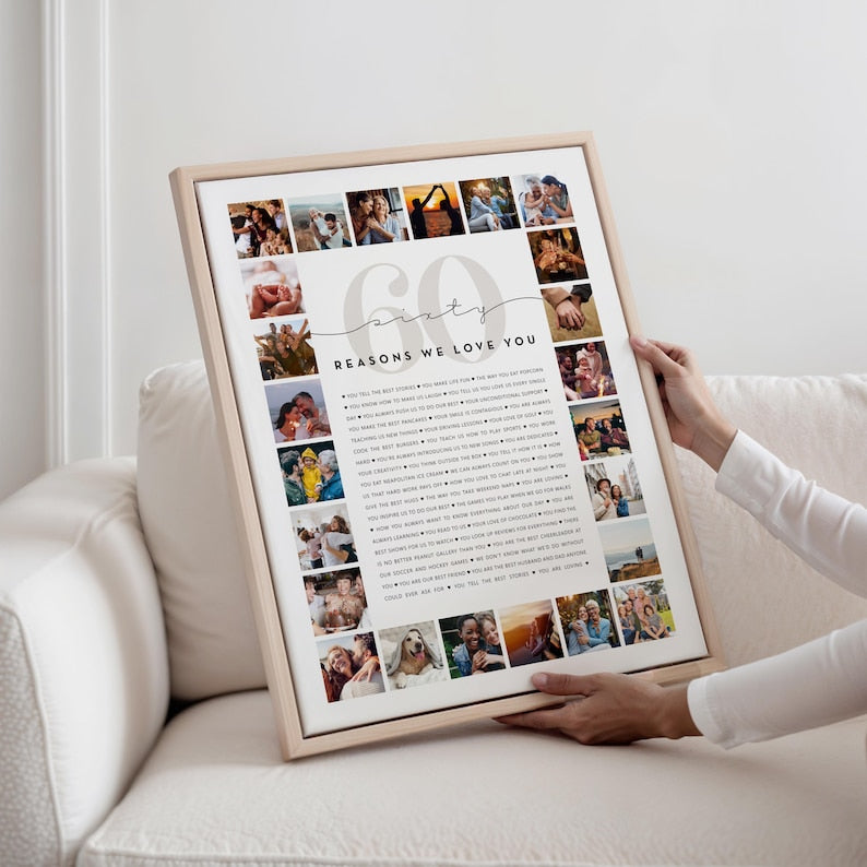 60 Reasons We Love You Custom Photo Collage | Why I Love You Picture Collage | Gift for Friend's 60th Birthday | 60 Year Anniversary Gift