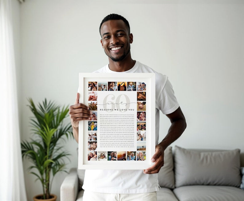 60 Reasons We Love You Custom Photo Collage | Why I Love You Picture Collage | Gift for Friend's 60th Birthday | 60 Year Anniversary Gift