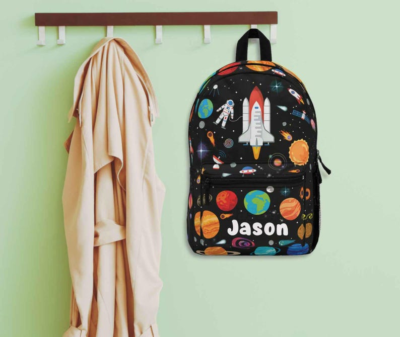 Space Backpack, Personalized Spaceship bag for kids, Outerspace lover gift for son or boys, Spaceship carry all knapsack, Astronaut bookbag