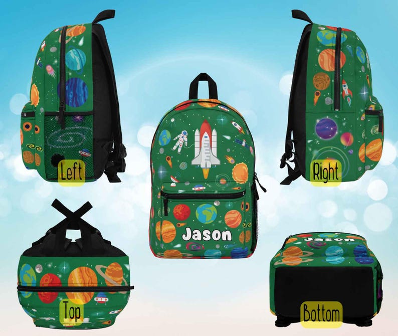 Space Backpack, Personalized Spaceship bag for kids, Outerspace lover gift for son or boys, Spaceship carry all knapsack, Astronaut bookbag